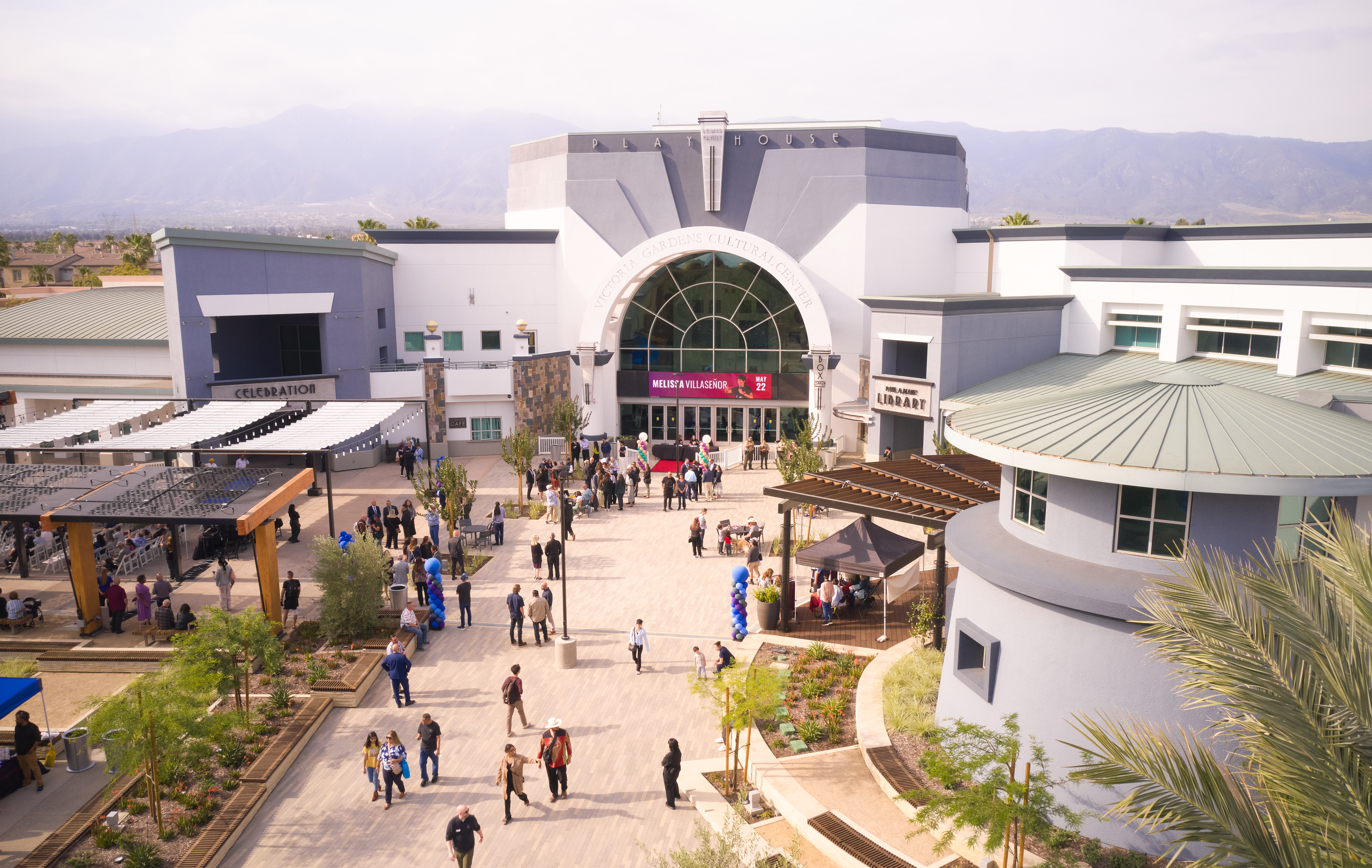 Victoria Gardens Cultural Center Courtyard aerial view